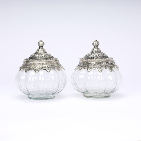 German Silver—Set of 2 Glass Kharbuja Jars